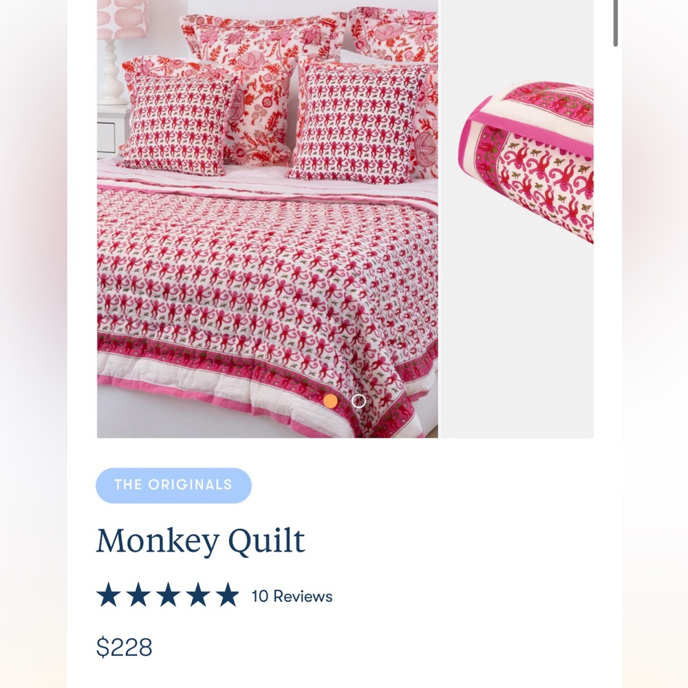 Roller Rabbit Pink Monkey Twin/Twin XL quilt